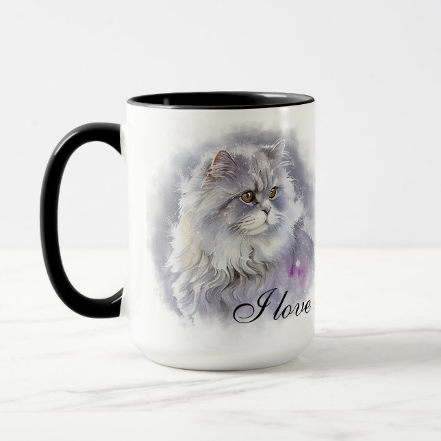 BEAUTIFUL WATERCOLOR FLUFFY ANGORA CAT MUG (Left)
