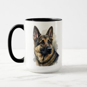 BEAUTIFUL WATERCOLOR GERMAN SHEPHERD DOG FLOWERS MUG