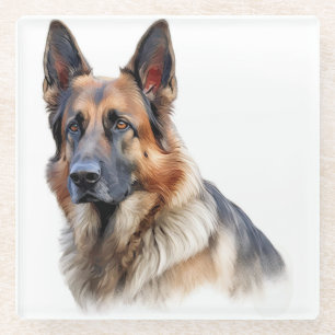 BEAUTIFUL WATERCOLOR GERMAN SHEPHERD DOG GLASS COASTER