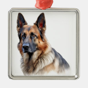 BEAUTIFUL WATERCOLOR GERMAN SHEPHERD PUPPY DOG METAL ORNAMENT
