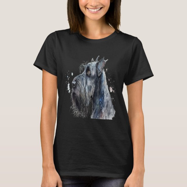 Beautiful Watercolor Giant Schnauzer Portrait T-Shirt (Front)