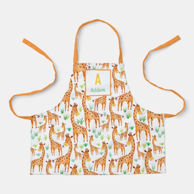 Beautiful Watercolor Giraffe Animal Personalised Apron (Front)