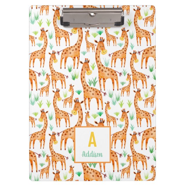 Beautiful Watercolor Giraffe Animal Personalised Clipboard (Front)