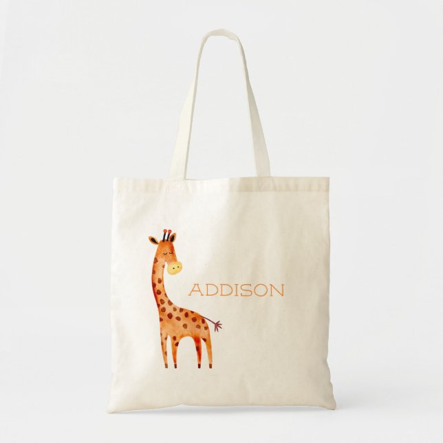 Beautiful Watercolor Giraffe Animal Personalised Tote Bag (Front)