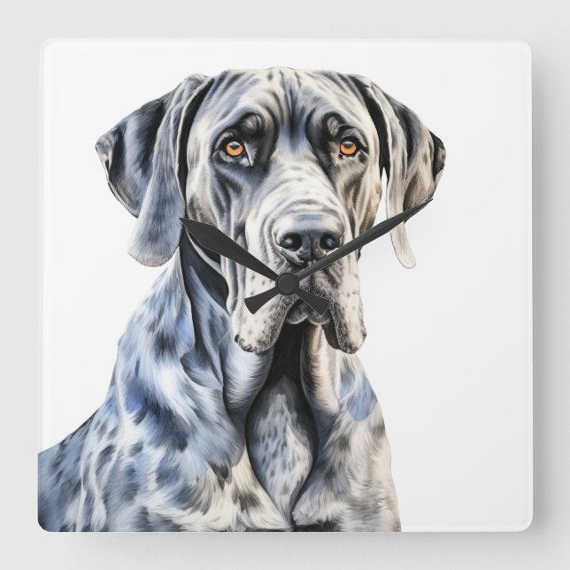 BEAUTIFUL WATERCOLOR GREAT DANE DOG SQUARE WALL CLOCK (Front)