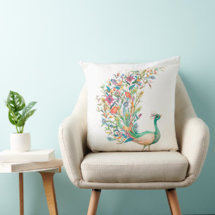 Beautiful watercolor green peacock cushion