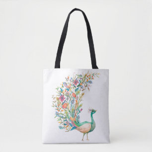 Beautiful watercolor green peacock tote bag