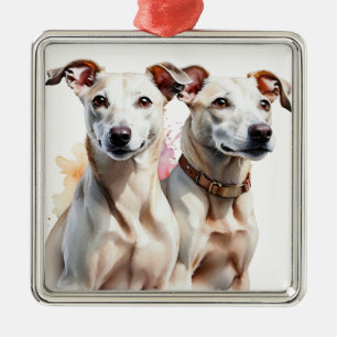 BEAUTIFUL WATERCOLOR GREYHOUND DOGS METAL ORNAMENT