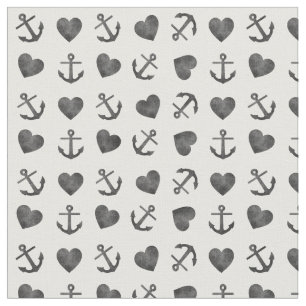 Beautiful watercolor hearts anchors pattern fabric