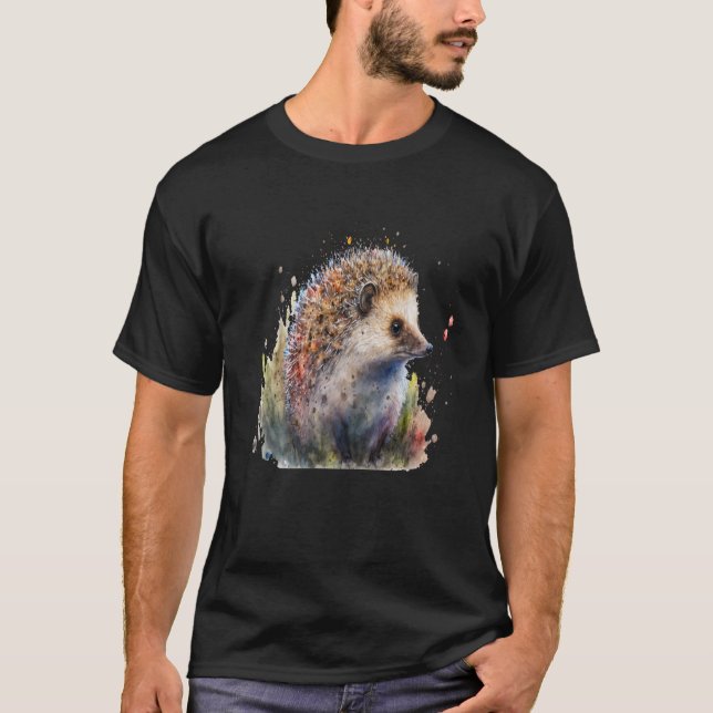 Beautiful Watercolor Hedgehog Portrait T-Shirt (Front)