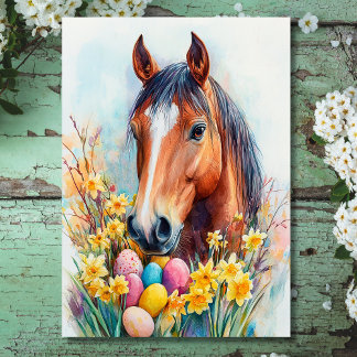 Beautiful Watercolor Horse Easter Wishes Holiday Card