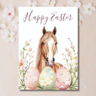 Beautiful Watercolor Horse Easter Wishes Holiday Card