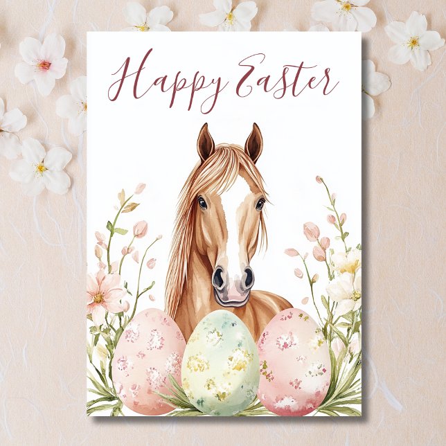 Beautiful Watercolor Horse Easter Wishes Holiday Card (Front - Beautiful Watercolor Horse Easter Wishes Holiday Card)