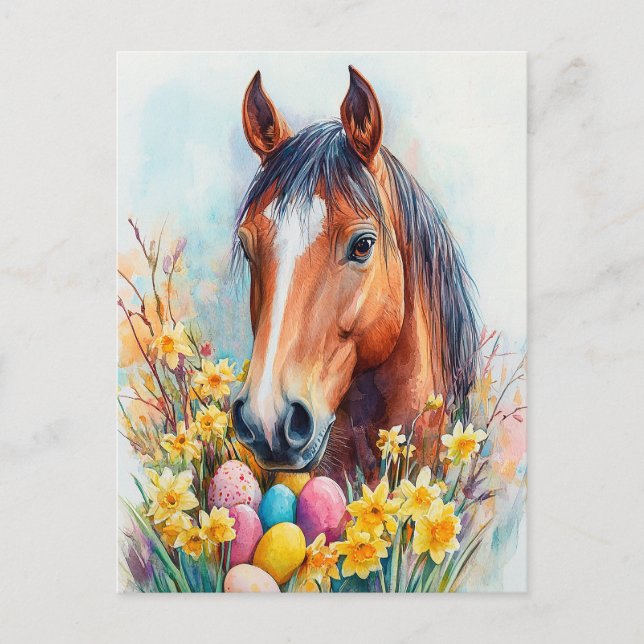 Beautiful Watercolor Horse Easter Wishes Holiday Postcard (Front)