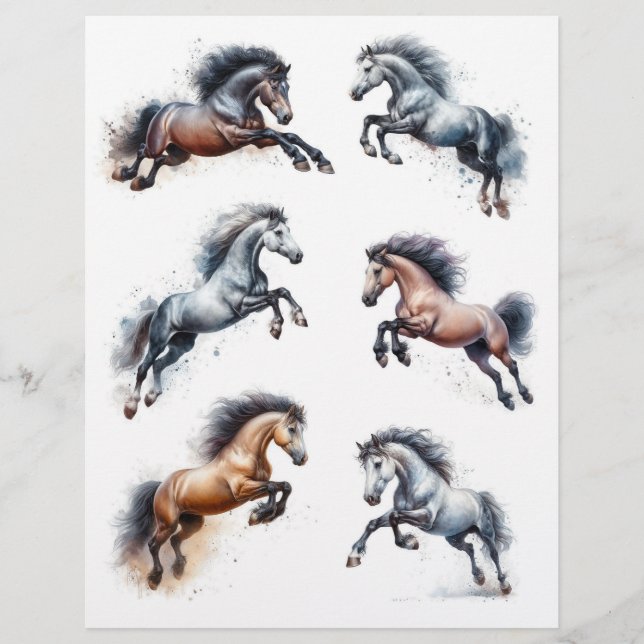 Beautiful Watercolor Horses Leaping in Air (Front)
