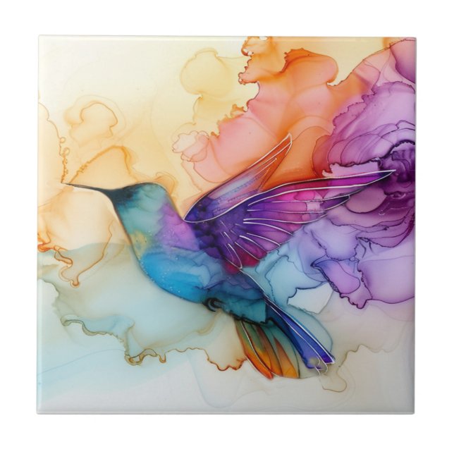 Beautiful Watercolor Hummingbird Ceramic Tile (Front)