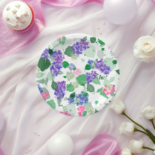 Beautiful Watercolor Hydrangea Mix Paper Plate