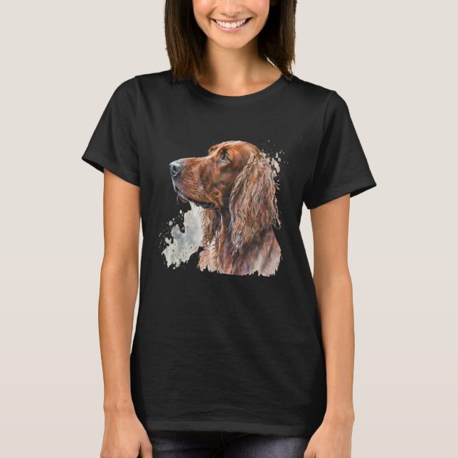 Beautiful Watercolor Irish Setter Portrait T-Shirt (Front)