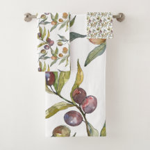 Beautiful Watercolor Italian Olives Pattern White