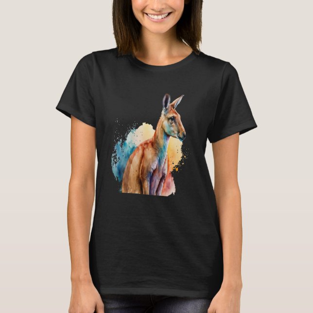 Beautiful Watercolor Kangaroo Portrait T-Shirt (Front)