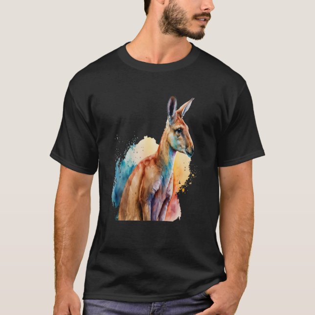 Beautiful Watercolor Kangaroo Portrait T-Shirt (Front)