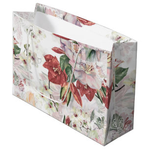 Beautiful watercolor lily and orchid l Lace cute Large Gift Bag