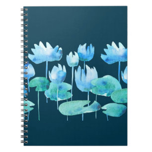 Beautiful watercolor lotus blooming flowers notebook