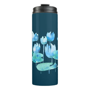 Beautiful watercolor lotus blooming flowers thermal tumbler