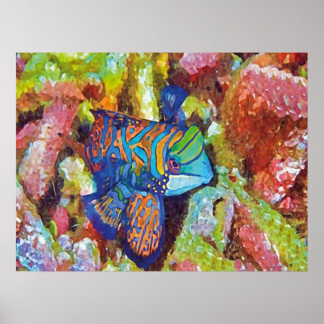 Beautiful Watercolor Mandarinfish Design  Poster (Front)