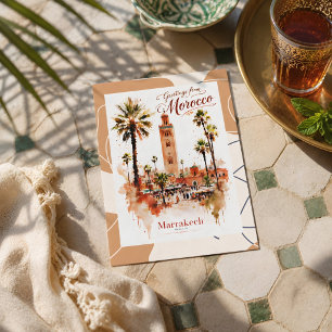 Beautiful Watercolor Marrakech Red Medina  Postcard