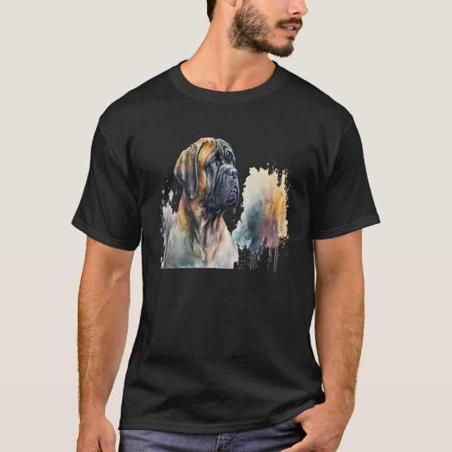 Beautiful Watercolor Mastiff Portrait T-Shirt (Front)
