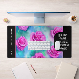 Beautiful Watercolor Modern Pink Roses Collection Desk Mat