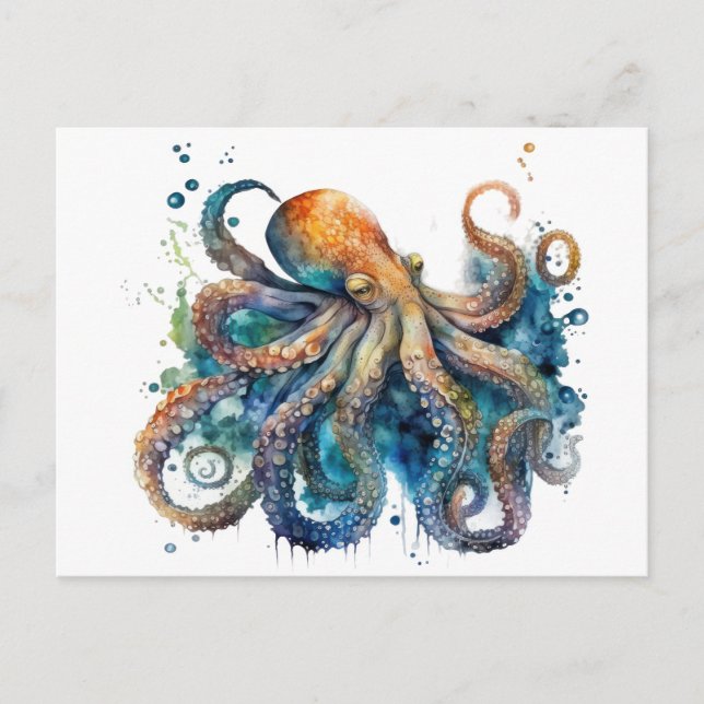 Beautiful watercolor Octopus Postcard (Front)