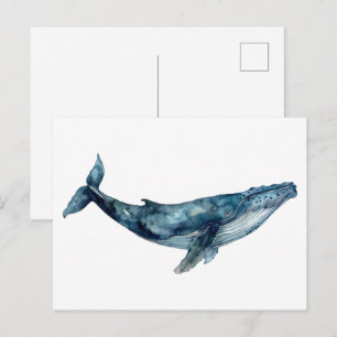 Beautiful watercolor of a whale postcard