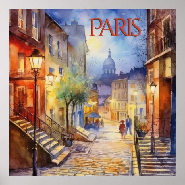 Beautiful Watercolor of Paris Travel Poster (Front)