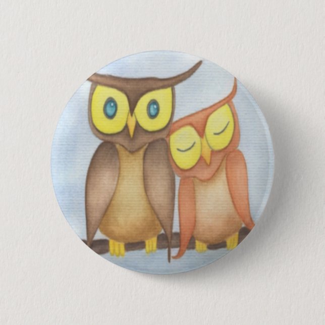 Beautiful Watercolor Owl Lovers 6 Cm Round Badge (Front)