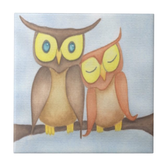 Beautiful Watercolor Owl Lovers Ceramic Tile (Front)
