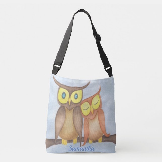 Beautiful Watercolor Owl Lovers Crossbody Bag (Front)