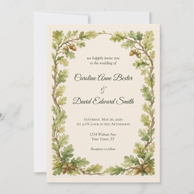 Beautiful Watercolor Painted Oak Frame Invitation (Front)