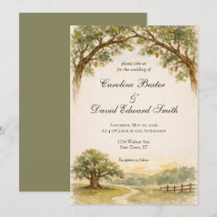 Beautiful Watercolor Painted Oak Trees Invitation