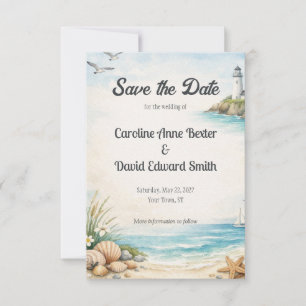 Beautiful Watercolor Painted Seaside Coastal Save The Date
