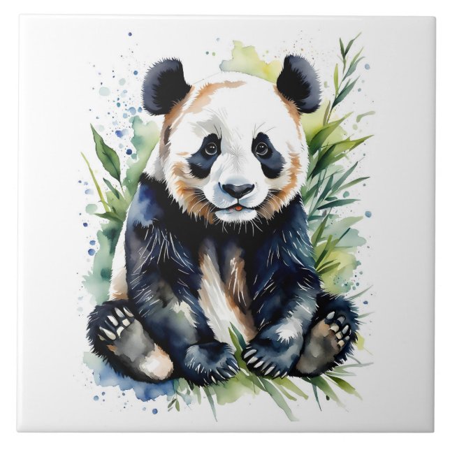 Beautiful Watercolor Panda Bear  Ceramic Tile (Front)