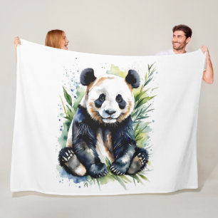 Beautiful Watercolor Panda Bear Fleece Blanket