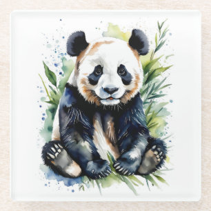 Beautiful Watercolor Panda Bear Glass Coaster
