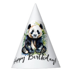 Beautiful Watercolor Panda Bear Happy Birthday  Party Hat