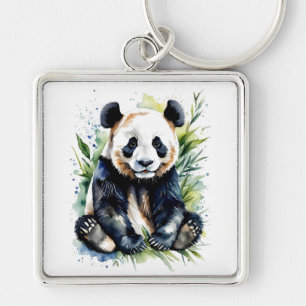 Beautiful Watercolor Panda Bear Key Ring