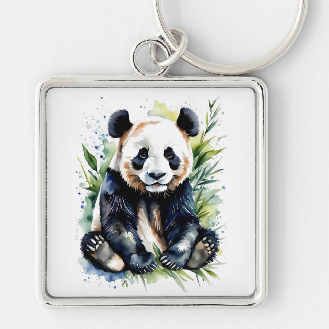 Beautiful Watercolor Panda Bear  Key Ring (Front)