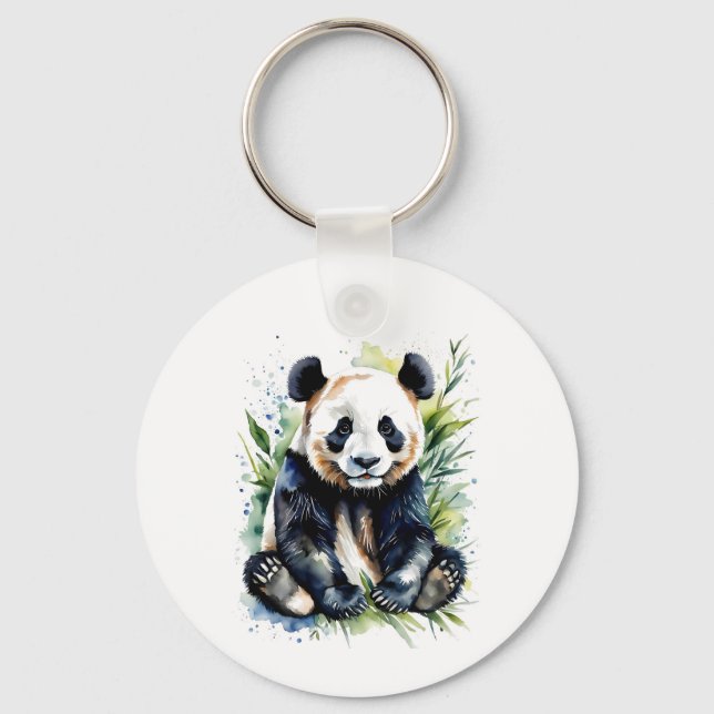 Beautiful Watercolor Panda Bear  Key Ring (Front)