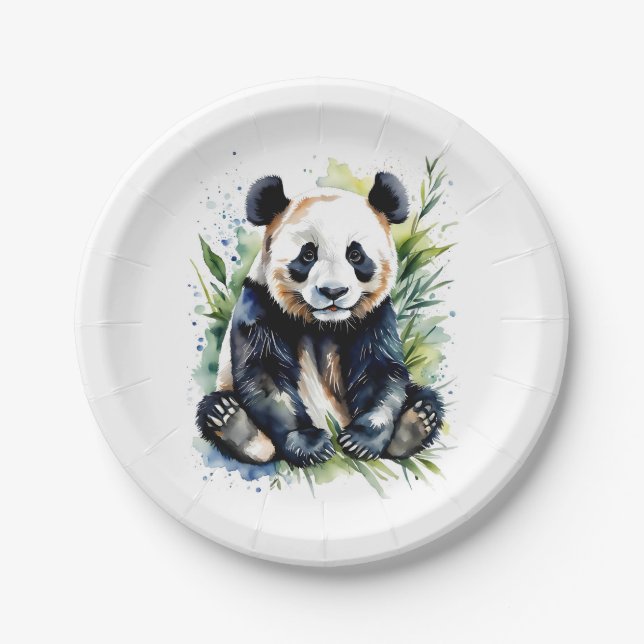 Beautiful Watercolor Panda Bear  Paper Plate (Front)