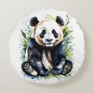 Beautiful Watercolor Panda Bear  Round Cushion
